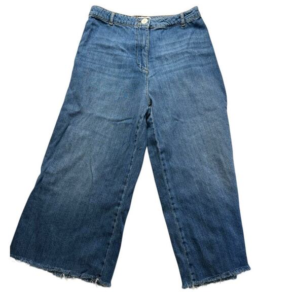 ZARA Cropped Fringed Light Washed Ankle Wide Leg Jeans Size 10 - Picture 1 of 9